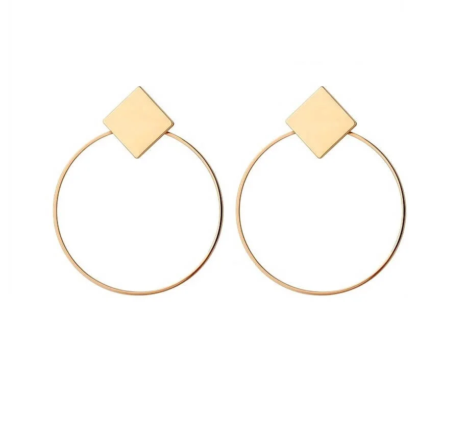 Geometrical Circle Hoops With Square Stud Earrings