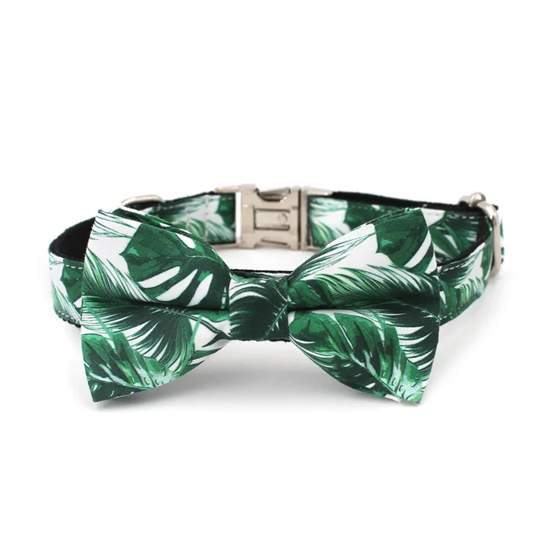 Miami Palms Dog Bow Tie | Tropical Leaves Dog Collar & Leash