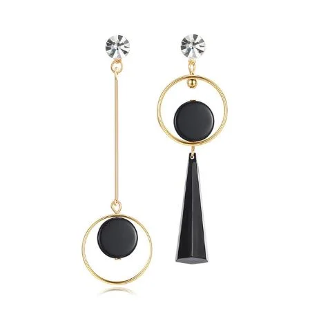 Vintage Asymmetrical Black & Gold Art Deco Earrings