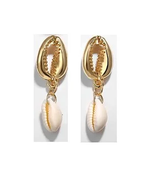 Sea Shell Earrings For Women Gold Color Round Geometric Drop Pearl Shell Earrings Summer Beach Ladies Fashion Jewelry